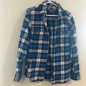 [M]Orvis Blue Plaid Heavyweight Flannel Men Button Down Shirt  Jacket